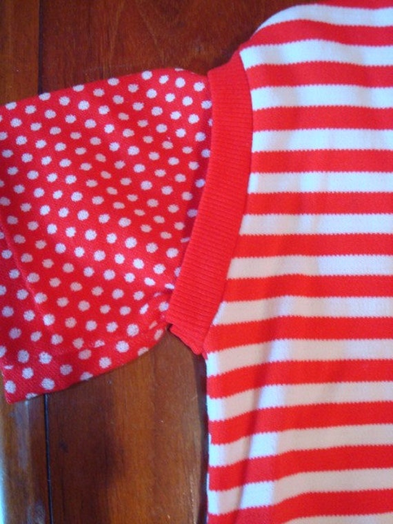 Vintage Girls Leotard Red White Polka Dots Stripes - image 4