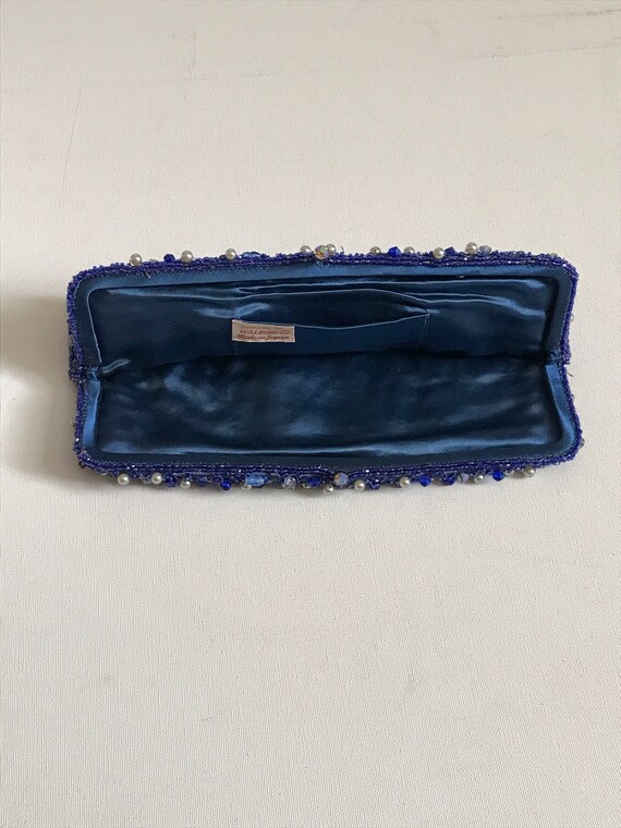 Vintage Walborg Blue Beaded Evening Clutch Purse - image 5