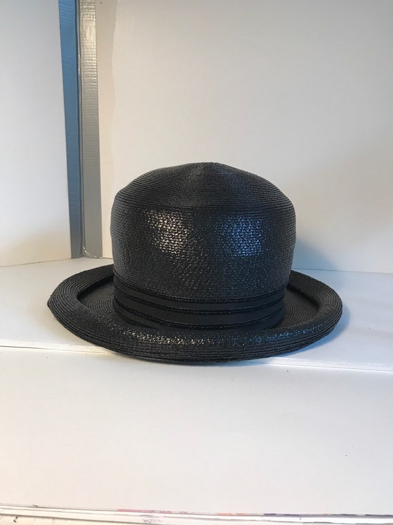 Vintage Black Raffia Hat Sz S-M - image 8