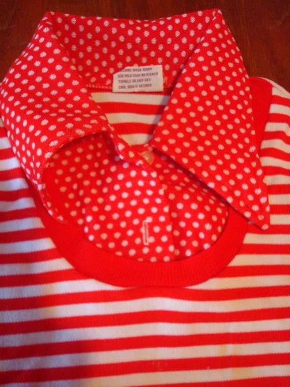 Vintage Girls Leotard Red White Polka Dots Stripes - image 5