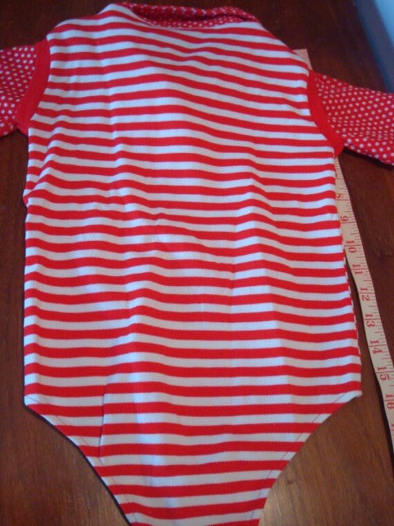 Vintage Girls Leotard Red White Polka Dots Stripes - image 2