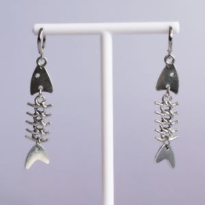 Punk Fishbone Hoop Earrings –  Silver Plated Hypoallergenic Huggies, Grunge Statement Jewelry