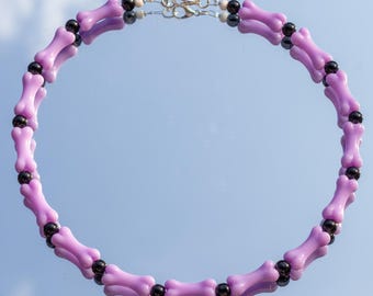 Purple Bone Bead Choker - Goth Emo Punk Necklace