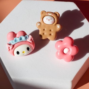 Kawaii Sanrio Pins Badges – Set of 3  | My Melody, Bear & Flower 3D Resin brooch – Harajuku Fairy Kei, Pastel Cutecore, DIY Accessories