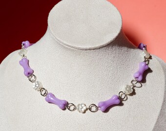 Lilac Bone Choker - Kawaii Flower Necklace, Y2K Pastel Jewelry