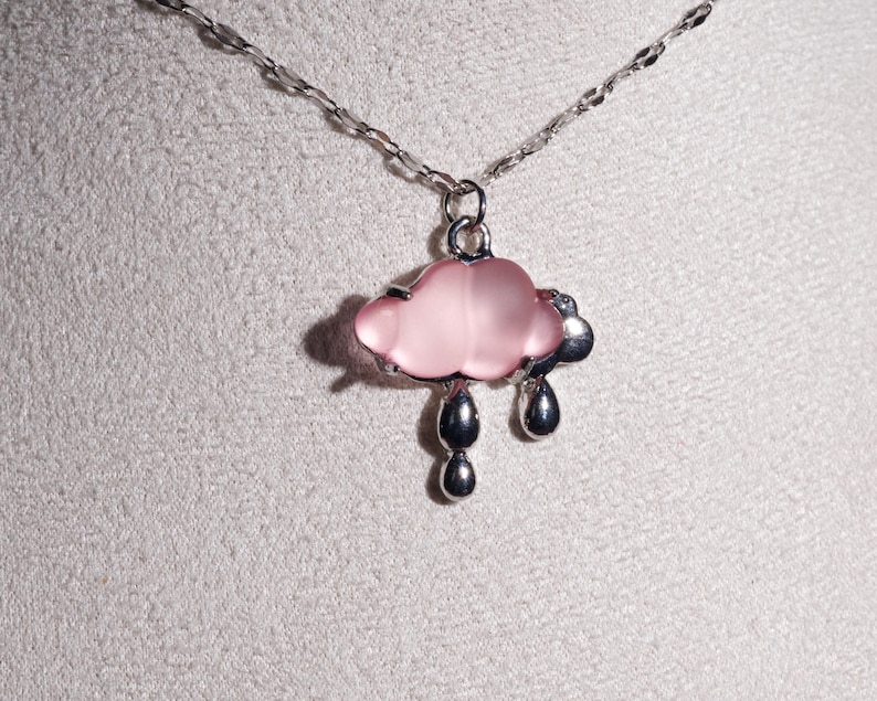 Pink Y2k Charm Necklace: Cloud & Heart Fairycore Charm Chain, 16'' Stainless Steel Choker Cloud