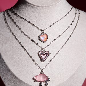 Pink Y2k Charm Necklace: Cloud & Heart Fairycore Charm Chain, 16'' Stainless Steel Choker image 5