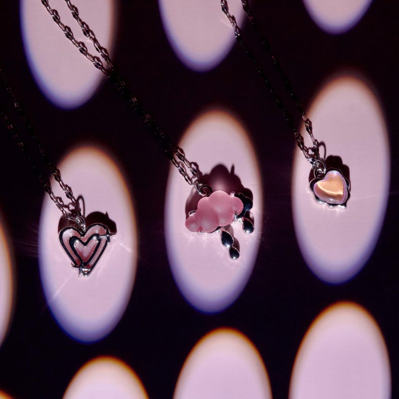 Pink Y2k Charm Necklace: Cloud & Heart Fairycore Charm Chain, 16'' Stainless Steel Choker image 2