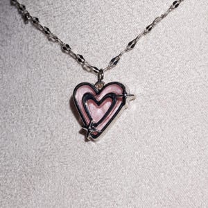 Pink Y2k Charm Necklace: Cloud & Heart Fairycore Charm Chain, 16'' Stainless Steel Choker Double heart