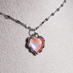 Pink Y2k Charm Necklace: Cloud & Heart Fairycore Charm Chain, 16'' Stainless Steel Choker Simple heart