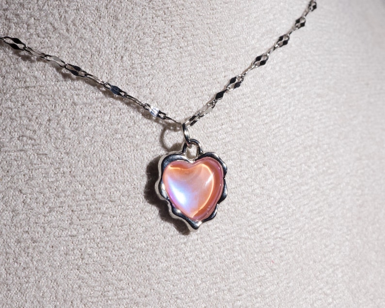 Pink Y2k Charm Necklace: Cloud & Heart Fairycore Charm Chain, 16'' Stainless Steel Choker Simple heart