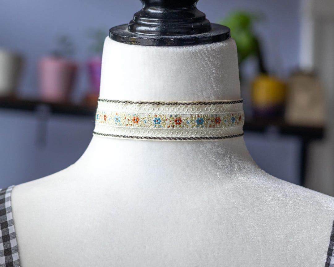 Embroidered Floral Choker - Cream Ribbon Cottagecore Necklace - Etsy