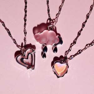 Pink Y2k Charm Necklace: Cloud & Heart Fairycore Charm Chain, 16'' Stainless Steel Choker image 1