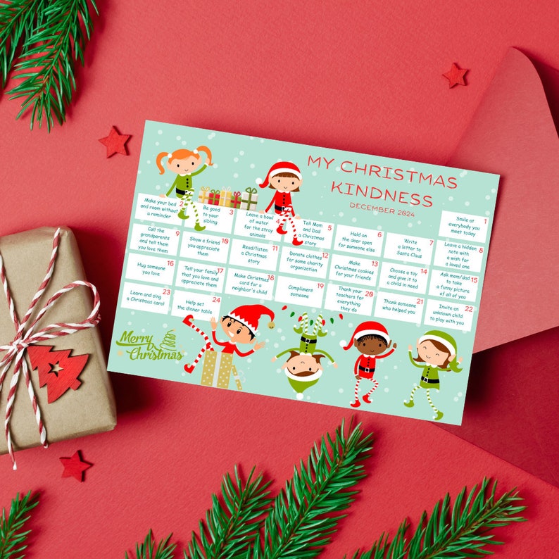 Printable My Christmas Kindness Elves Advent Calendar A4/A3 Landscape