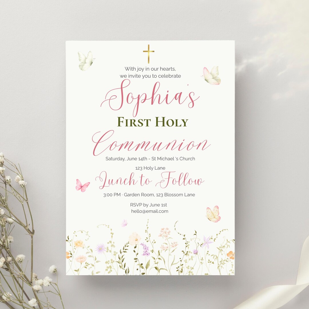 Editable First Holy Communion Invitation Girl, Catholic Invite Template ...
