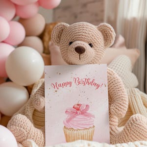 Printable Birthday Card  Cupcake Birthday Card Print at Home Birthday Card Happy Birthday Card for Boy Card for Girl Digital Download