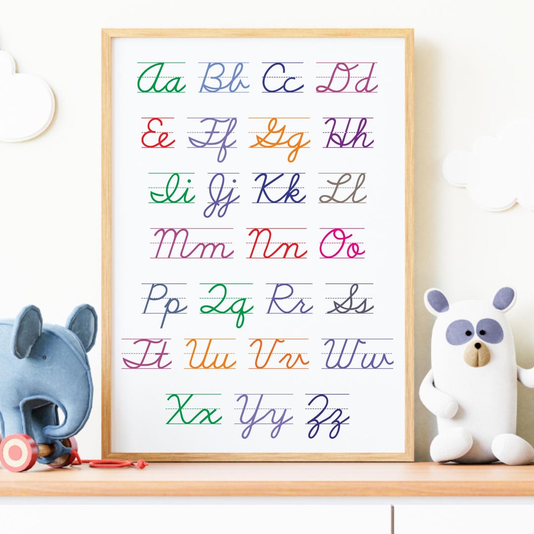 Nursery Decor, Cursive Alphabet Poster: Kids Handwriting Chart (digital ...