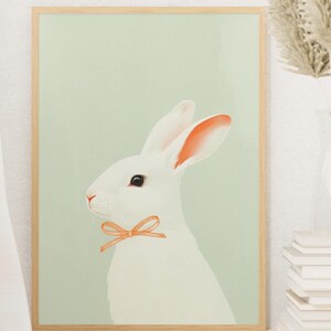Cute rabbit Wall Art, Rabbit Poster, soft Green Boy Nursery Decor, Farm Animal Printable, Kid&#39;s Room Illustration, Cottagecore