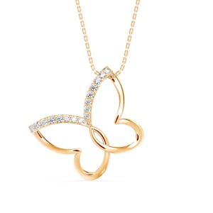 Solid 14K White Gold Butterfly Diamond Necklace with Pendant for Women | Lab Grown Diamond Pendant | Anniversary Present | Special Gift