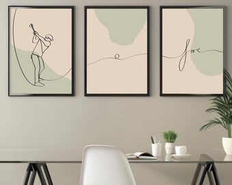 Golf Art Prints (Set of 3) | Minimalist Line Art (Digital Download)