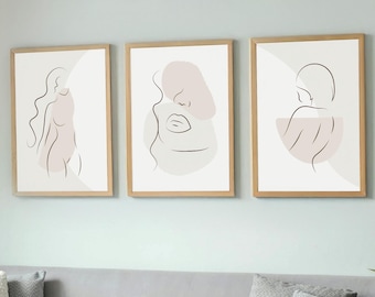 Woman Line Art Print Set, Abstract Minimalist Decor (Digital Download)