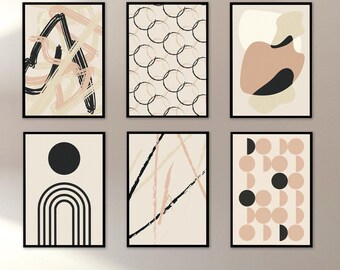 Neutral Abstract Prints – Beige Minimalist Wall Art, Set of 6 (Digital Download)