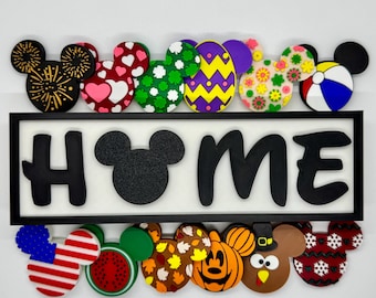 Interchangeable Mickey Mouse Ears Holiday &quot;Home&quot; Sign, 13 Ears Included, Mickey Mouse Decor, Disney Home Sign, Disney Holiday Decor