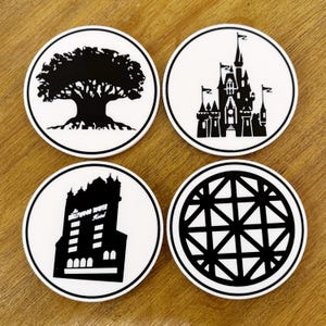 Whimsical Disney Park Icon Coasters Set with Cork Base & Holder - High Quality 3D Printed Design for Home Décor - Parties