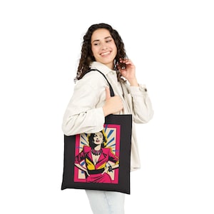 80s Retro Pop Art Tote Bag  Bold Boss Lady Aesthetic, Vibrant Feminist Statement Bag, Colorful Comic Style Purse for Women