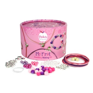 My First Jewellery Making Kit, Children's Craft Kit, Pipkit Jewellery Box for Children, Pink Bracelets & Necklaces, Heart Charm, DIY Jewelry