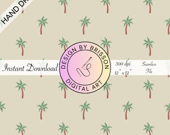 Palm trees Seamless Pattern Hand Drawn  Tropical Surface Digital Repeat File Exotic Summer Vacation Fabric Digital Paper Scrapbooking