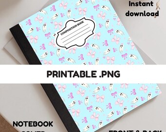 Bonita portada de cuaderno fantasma PNG / Cuaderno de composición imprimible / Descarga de patrón fantasma / Portada de diario digital de 6.9” x 10” / Regreso a clases