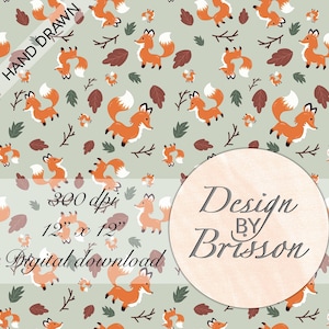 Cute Fox Seamless Pattern | Woodland Animal Digital Paper | Autumn Forest Fall Clipart | Kids Room, Scrapbooking, Fabric Design
