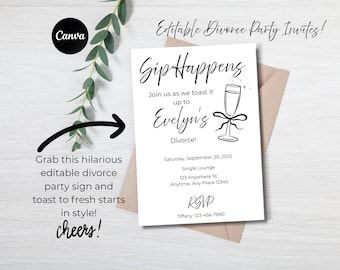 Divorce Party Invitation | ‘Sip Happens’ Editable 5x7 Canva Template | Instant Download