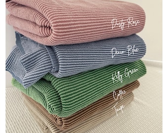Rib Knit Fabric By The Yard, Wavy Ribbed Texture in Multiple Colors HE114
