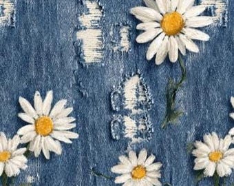 Tela vaquera estampada con diseño floral, 60" de ancho, cortada a medida.