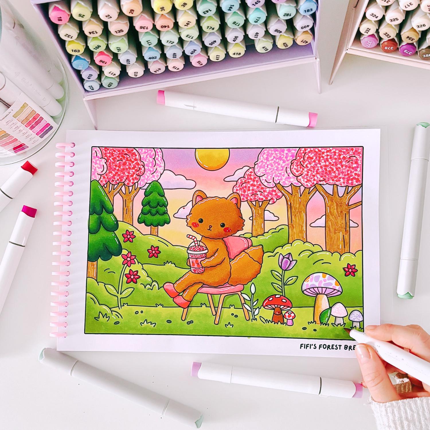 Bunbun & Her Buddies Spiral Coloring Book – Cute Animal Scenes on Thick A4 Paper, Marker-Friendly, Handmade - Image 1