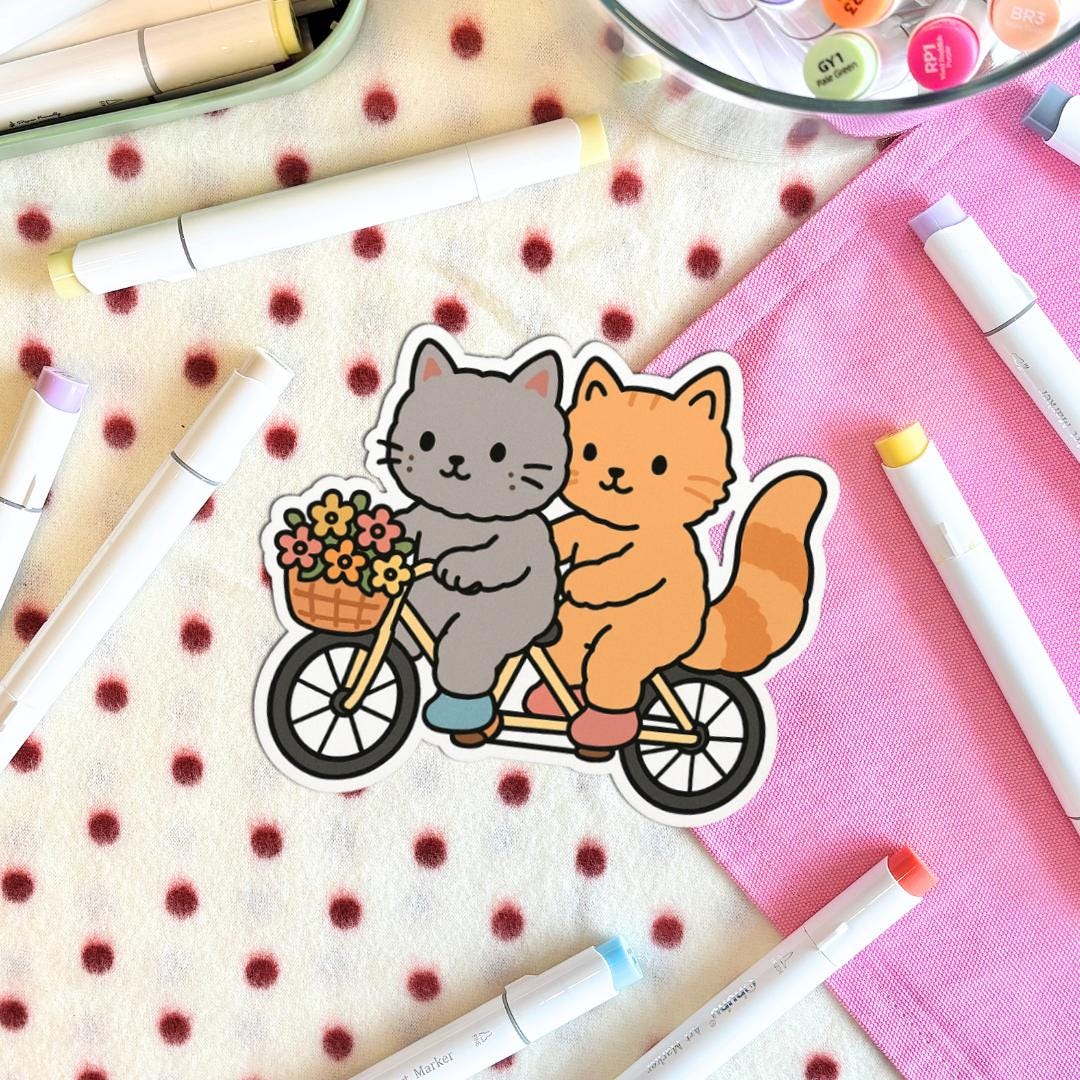 Milo & Fifi Bike Ride Sticker – Cute Animals Die Cut Vinyl Sticker ...