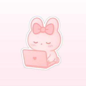 Sticker schattig roze konijntje – kawaii dier mat gestanste sticker voor laptop, planner, Kindle, waterfles – sticker met één teken cadeau