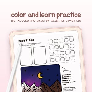 Coloring Practice 30 Digital Pages Book, Printable Instant Digital Download PDF Workbook, Color Practice Sheets and Color Swatches DIY