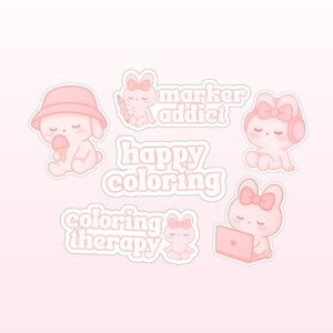 Bunbun-stickerset – kawaii dierenstickers voor Bullet Journaling, planners en Kindles, schattige gestanste roze sticker voor notebooks, laptops