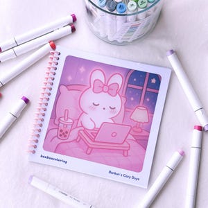 Bunbun's Cozy Days Malset – Ausmalbilder oder Spiralbuch | Niedliche Tiere Malvorlagen | Dickes Papier für Marker