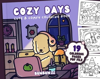 Cozy Days Coloring Book 19 Pages, Cute & Comfy Coloring Pages, Kawaii Home Coloring Book, Download Animal Easy and Simple Coloring Book
