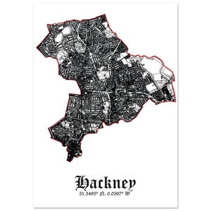 Póster con el mapa de Hackney: impresión prémium del distrito de Londres, decoración minimalista para el hogar o la oficina, arte mural