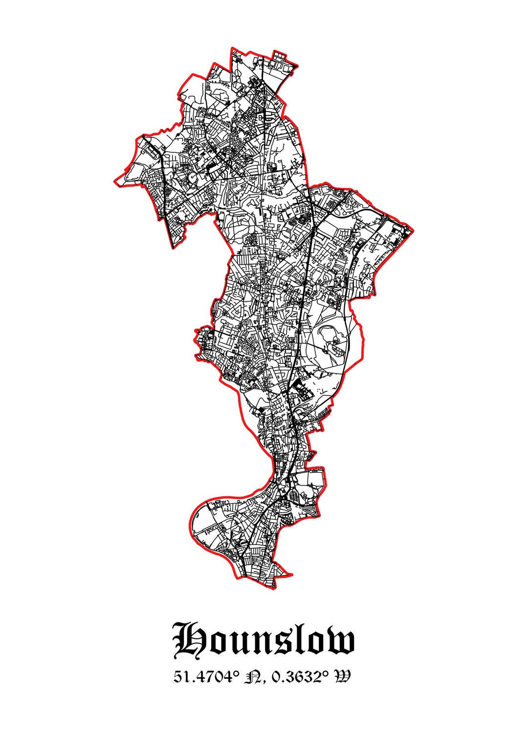 Hounslow Map Poster- Premium Print of London Borough- Minimalist Home ...