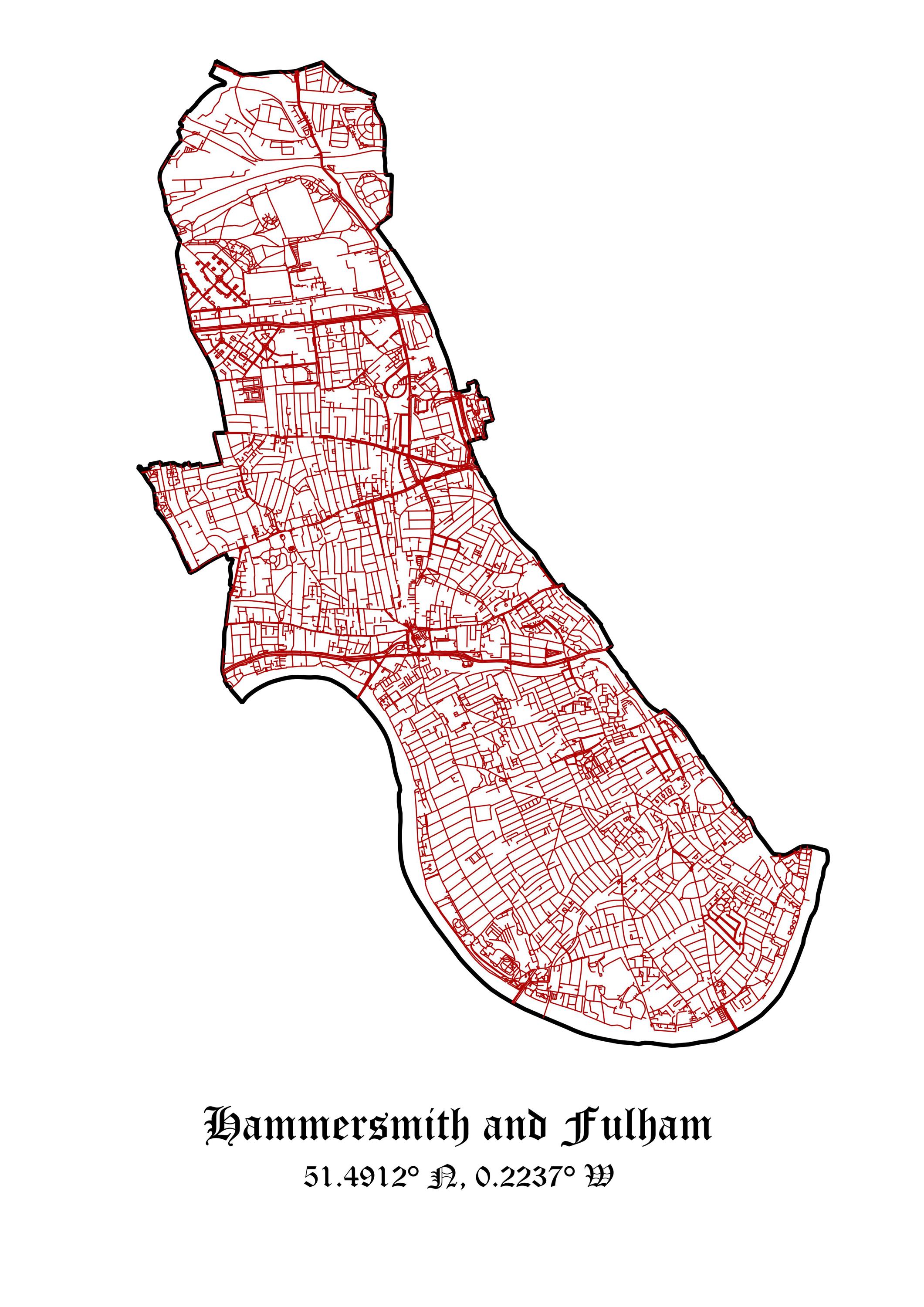 Hammersmith and Fulham Map Poster - Premium Print of London Borough ...