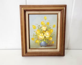 Yellow Roses Vintage Floral Painting MCM