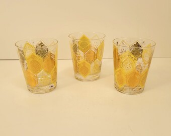 Vintage Cera Gold Pineapple Glasses Set of Three MCM