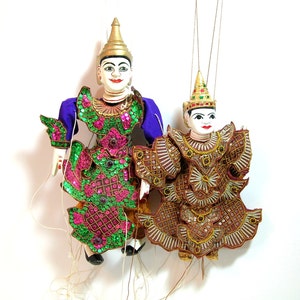 Vintage Hand Carved Burmese Marionette Puppets