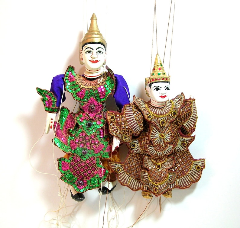 Vintage Hand Carved Burmese Puppets Etsy
